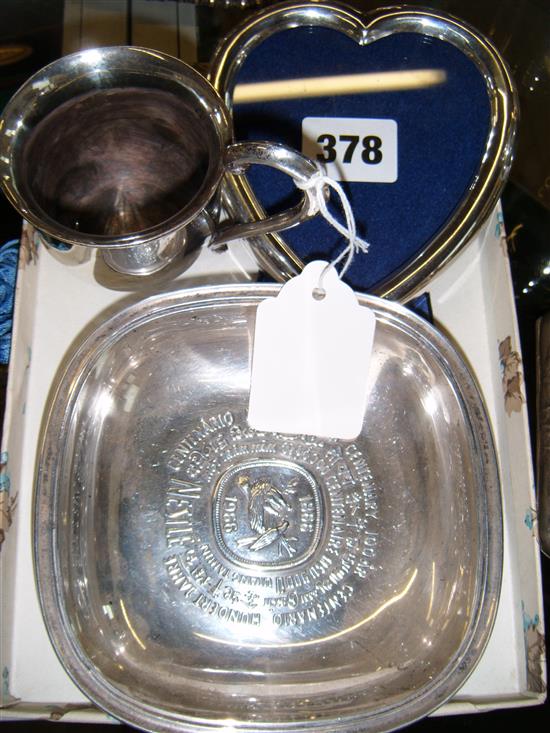 Nestle silver advertising dish, heart frame & cup